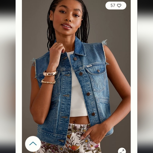 Wrangler X Free People Shrunken Denim Vest Sleeveless Raw Hem Leaving Town Sz M - Picture 3 of 17